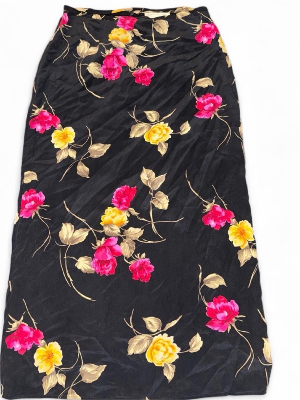 Casual Corner Black Maxi Skirt with Pink & Yellow Floral Print